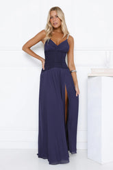 Evening Refinement Mesh Maxi Dress Navy