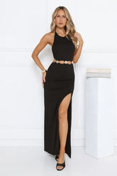 Island Reservation Halter Maxi Dress Black