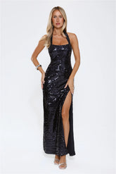 Sparked Up Sequin Halter Maxi Dress Navy